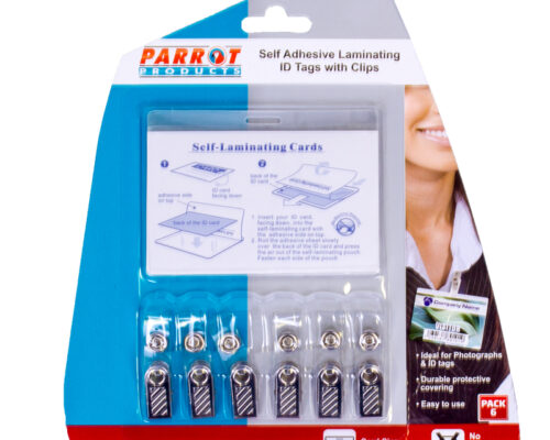 Parrot Laminating Self Adhesive ID Tags and Clips (6)