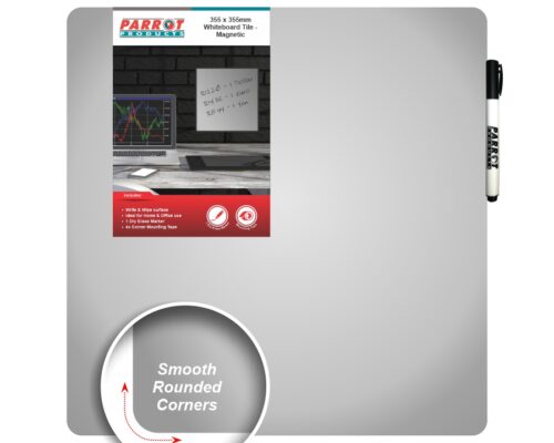 Parrot Magnetic Whiteboard Tile 355 x 355mm Silver