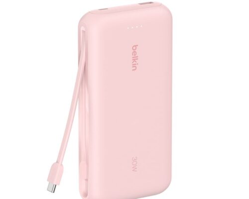 Belkin BoostCharge 20K PowerBank With Integrated Cable Pink