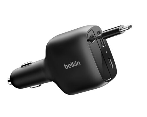 Belkin BoostCharge 75W 2 Port Retractable Car Charger Black