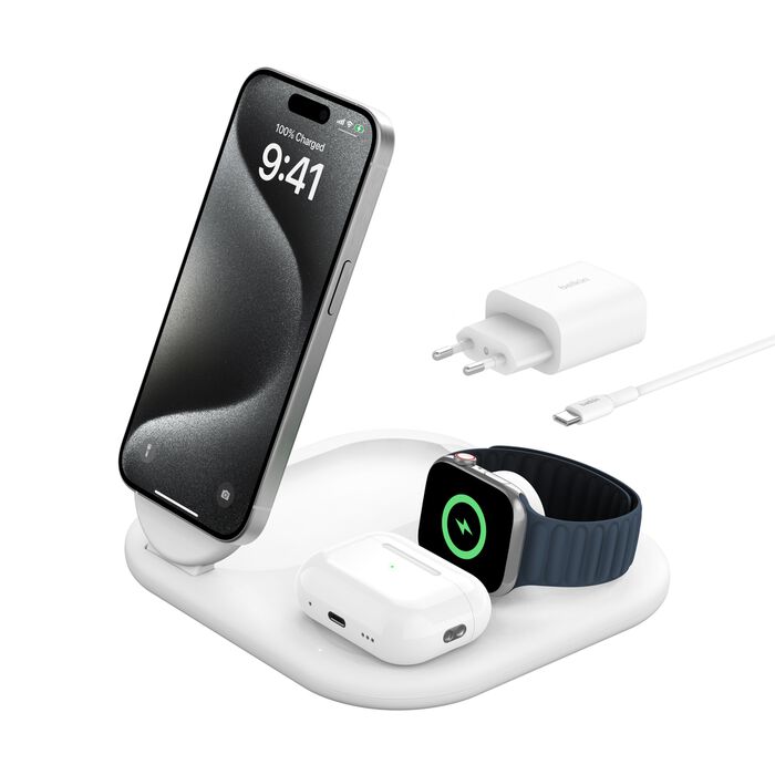 Belkin BoostCharge Pro Foldable: 3-in-1 Qi2 Wireless Charger White